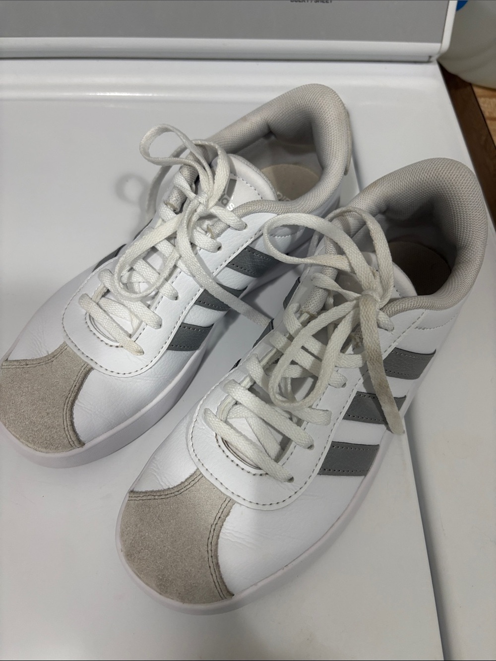 adidas Kids White Sneakers with Gray Accents